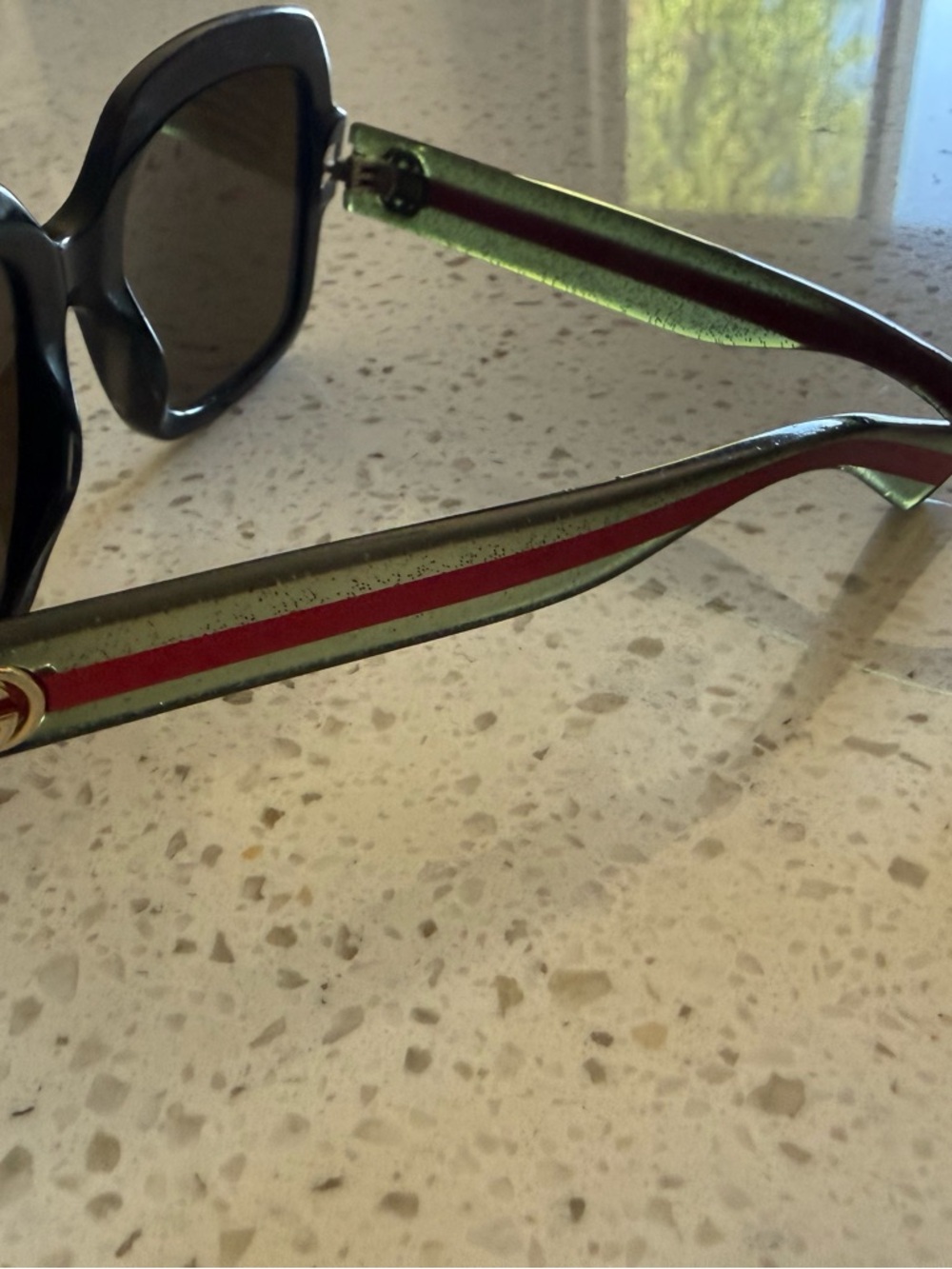 Gucci Black Frame Sunglasses with Green and Red Temple Stripes